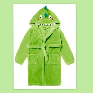 Lontakids Kids Dinosaur Robe, Toddler Boys Plush Hooded Bathrobe ~ Size Medium